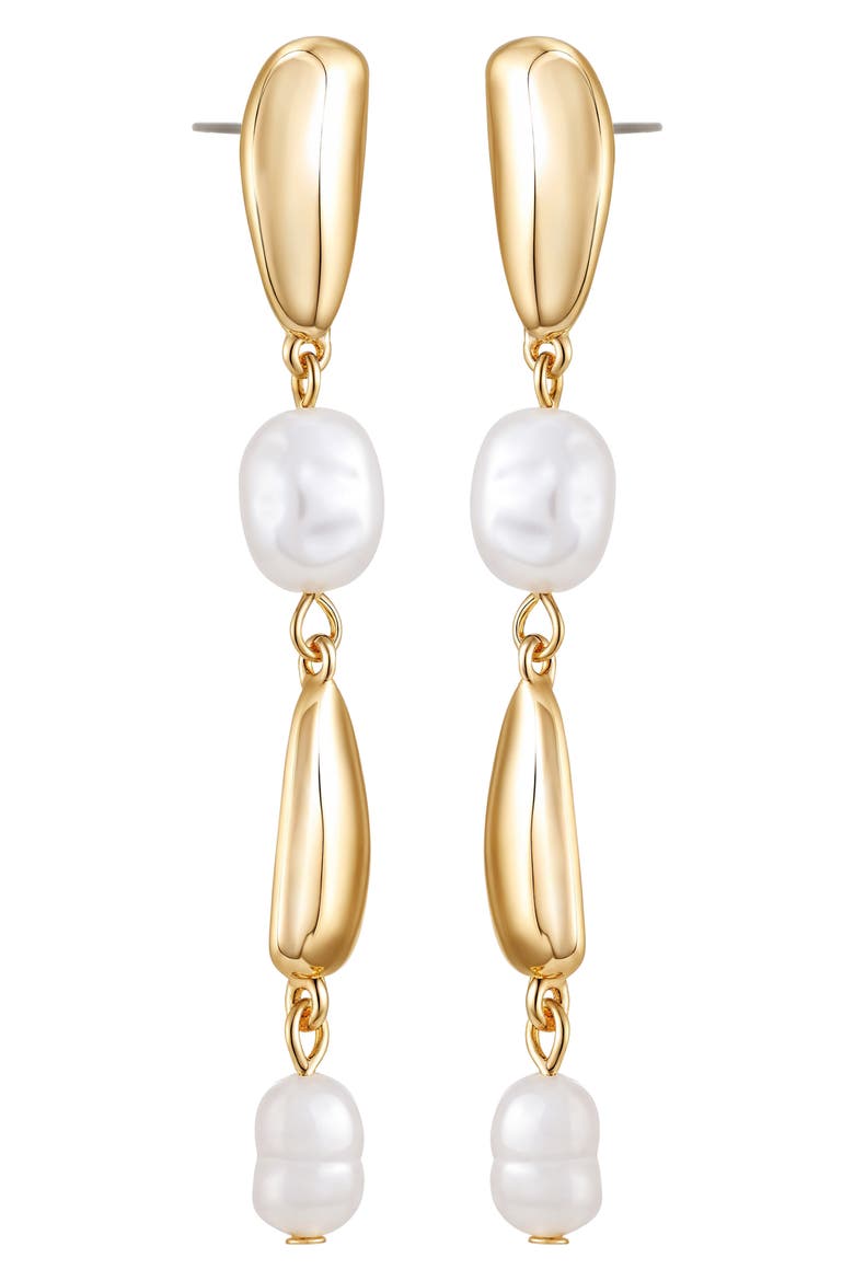 Faux Pearl Linear Drop Earrings, Alternate, color, GOLDTONE