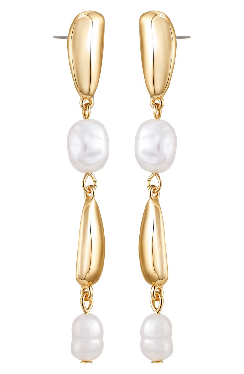 Vince Camuto Faux Pearl Linear Drop Earrings, Alternate, color, Goldtone