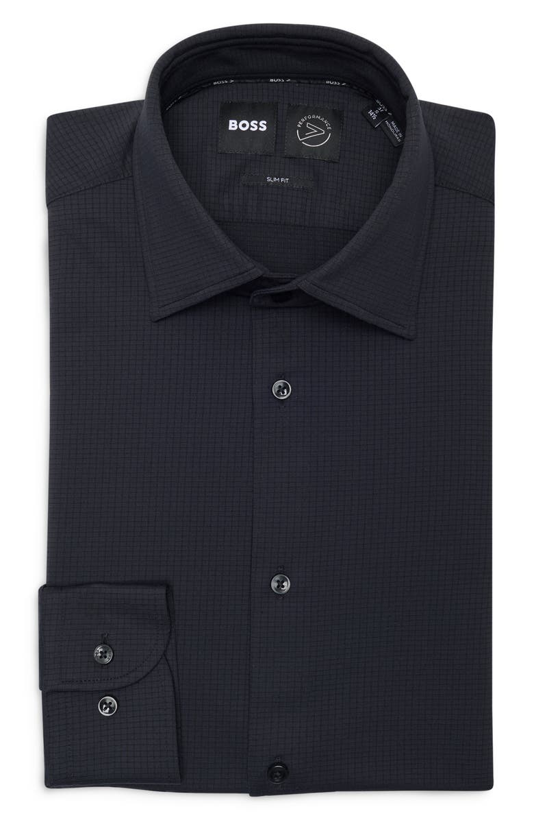 BOSS Hank Kent Slim Fit Performance Stretch Dress Shirt, Main, color, Black