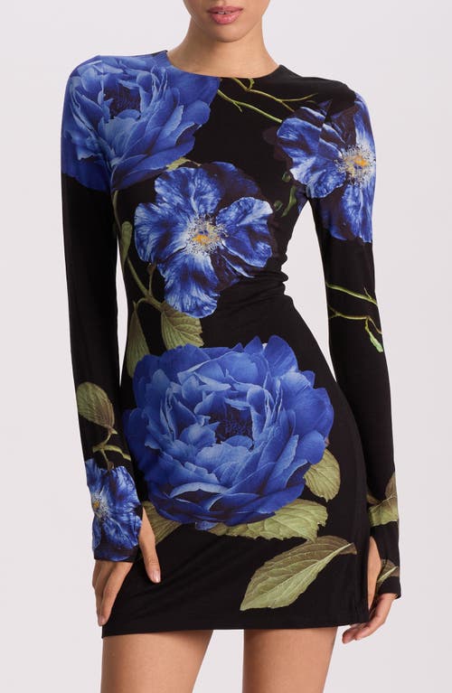 Alice And Olivia Alice + Olivia Delora Floral Print Long Sleeve Minidress In Blue