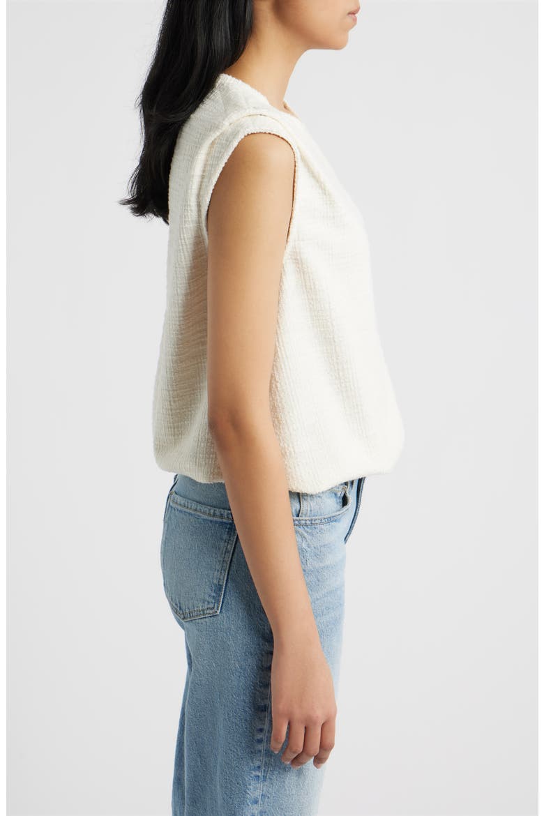 Pleated Shoulder Bubble Hem Sleeveless Top, Alternate, color, VANILLA