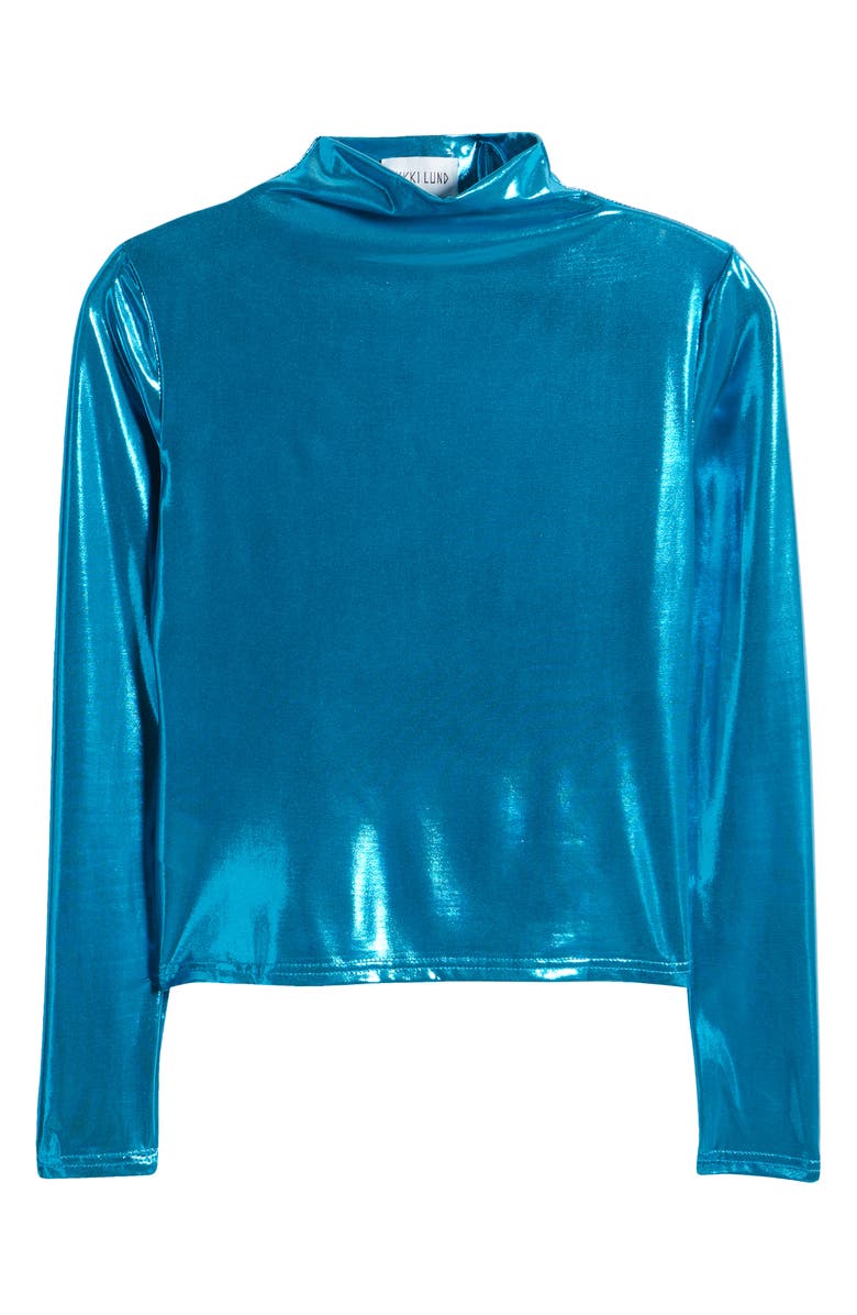 NIKKI LUND Liquid Metallic Mock Neck Top, Alternate, color, Blue