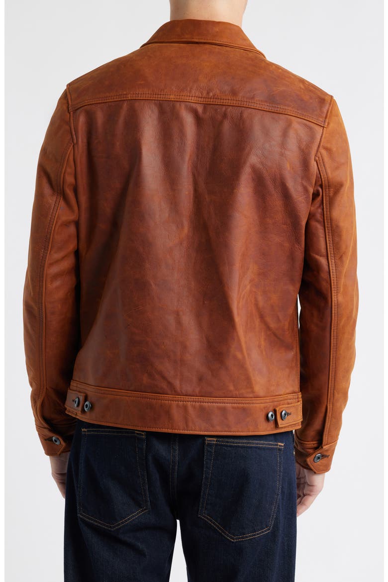 Lightweight Vintage Oil Tanned Unlined Cowhide Leather Trucker Jacket, Alternate, color, WHISKEY