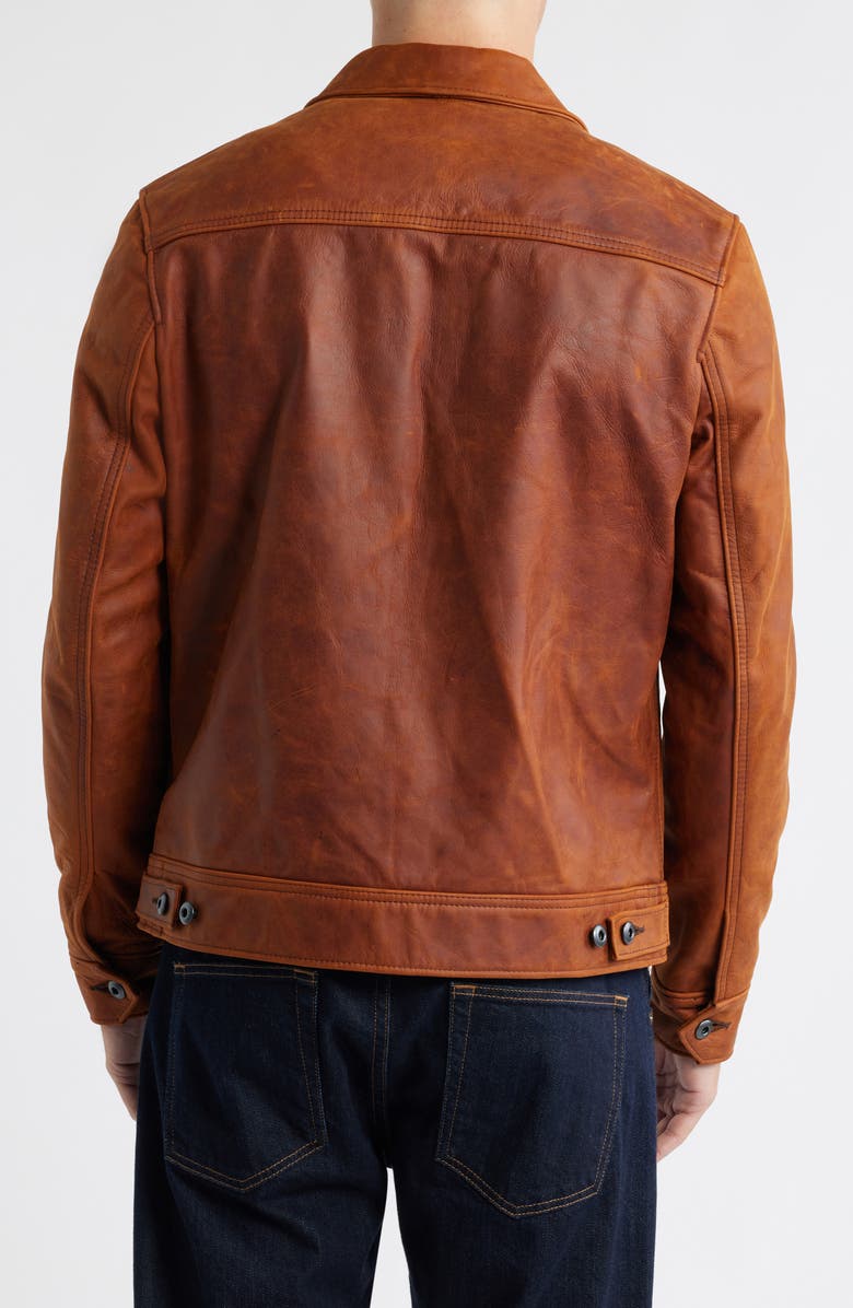Schott NYC Lightweight Vintage Oil Tanned Unlined Cowhide Leather Trucker Jacket, Alternate, color, Whiskey