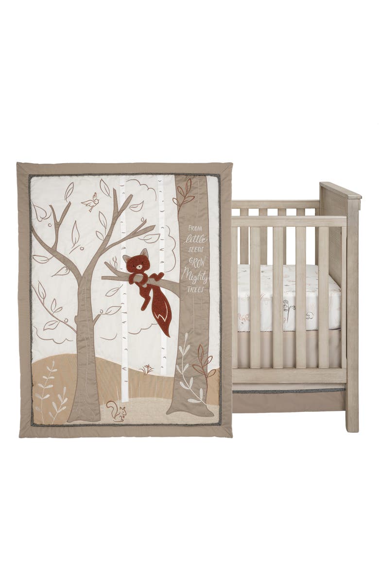 Lambs & Ivy Treetop Fox Woodland Tree Nursery 3-Piece Baby Crib Bedding Set, Main, color, Brown