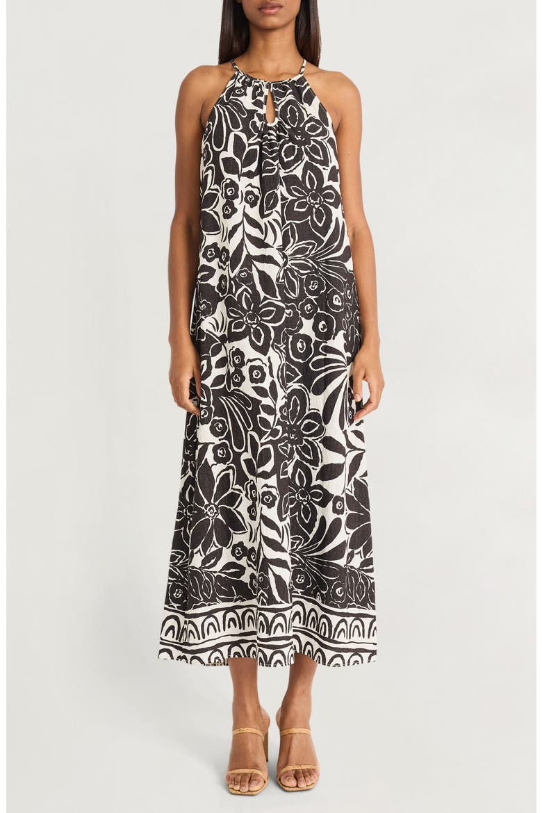 Keyhole Maxi Sundress, Main, color, SOFT WHITE/ CHARCOAL