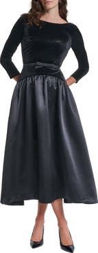 KARL LAGERFELD PARIS Belted Stretch Velvet & Satin Midi Dress