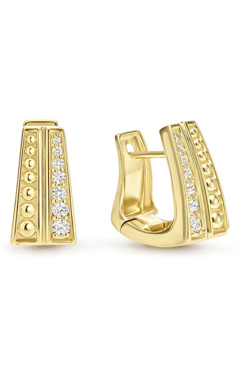 18K Gold Caviar Diamond 2-Row Hoope Earrings