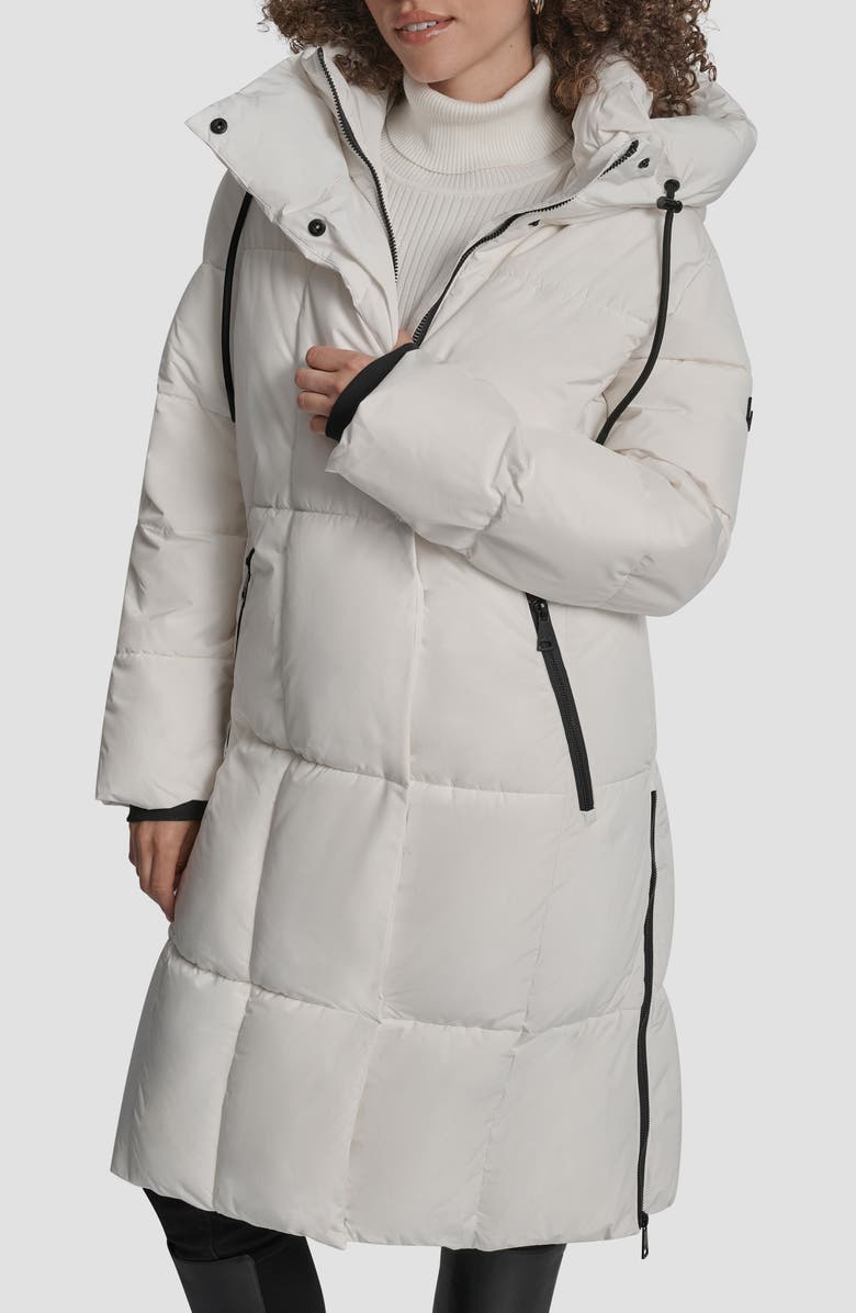 DKNY Box Quilted Longline Puffer Coat, Alternate, color, Pearl
