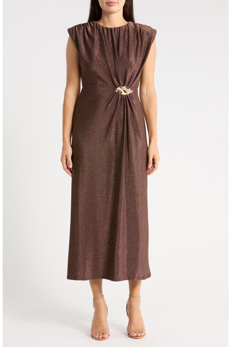 Bit Hardware Metallic Maxi Dress, Main, color, CHOCOLATE