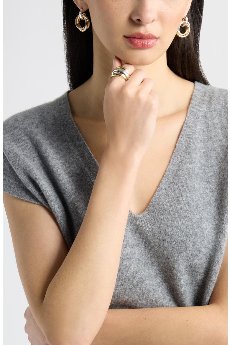 Wide Triple Band Ring, Alternate, color, GOLD- SILVER