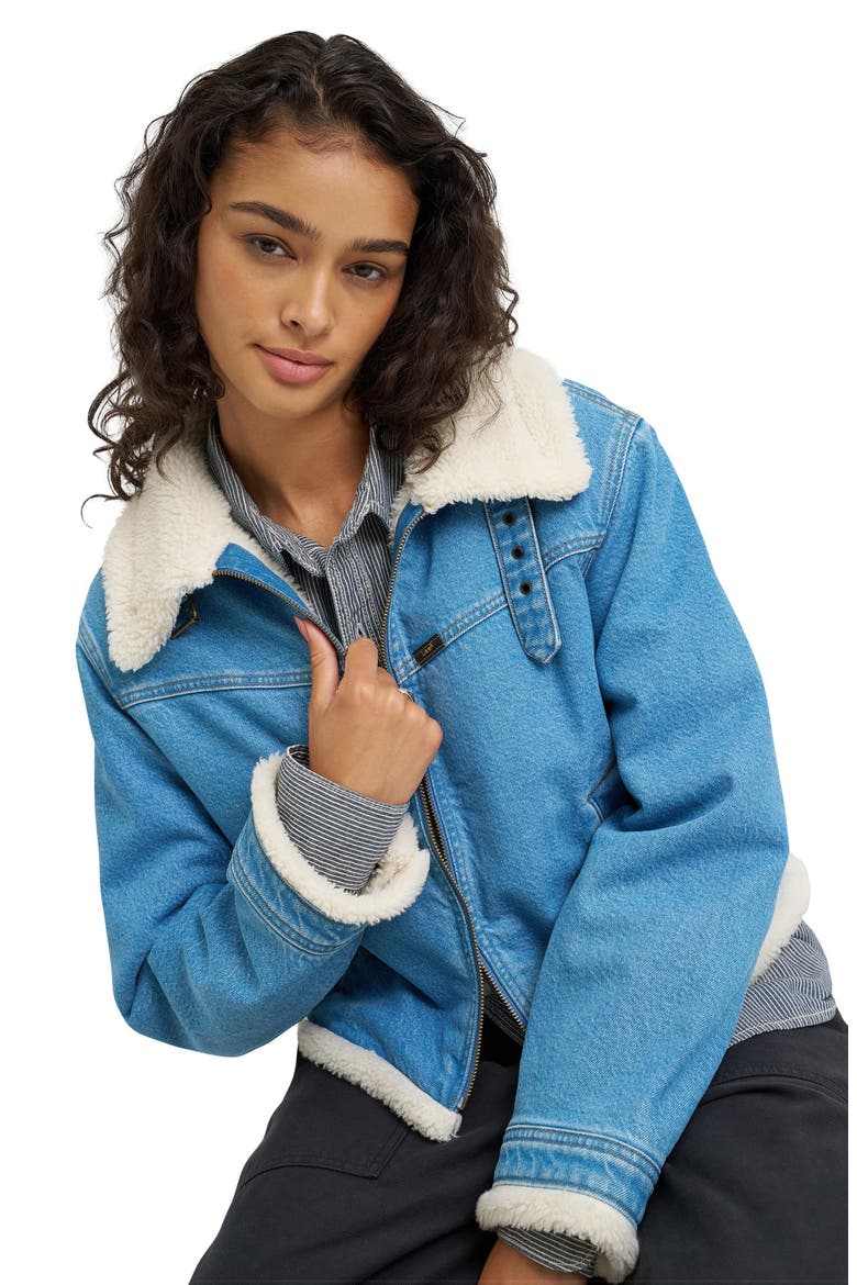 Aviator Denim Jacket, Alternate, color, LIGHT PLATEAU