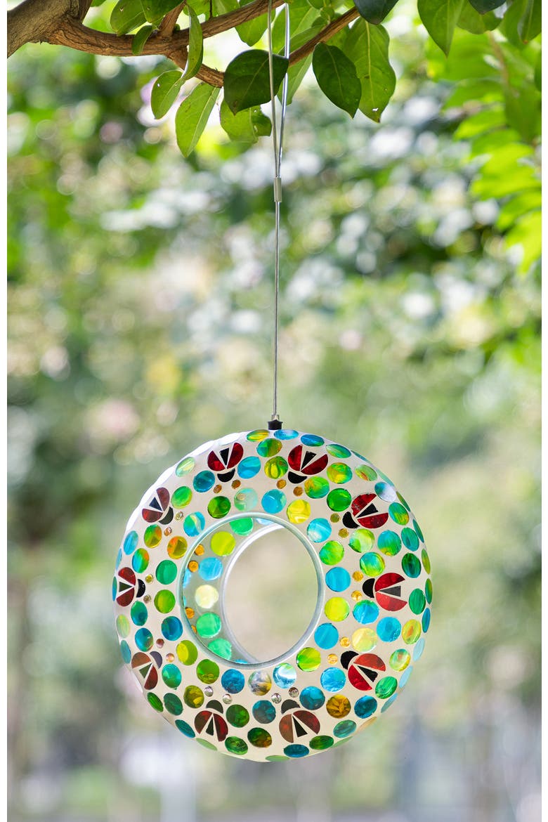 Glass Round Hanging Multi-Color Mosaic Birdfeeders, Alternate, color, Blue