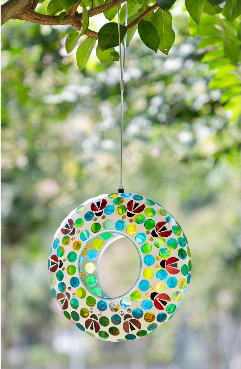 Glitzhome Glass Round Hanging Multi-Color Mosaic Birdfeeders, Alternate, color, Blue