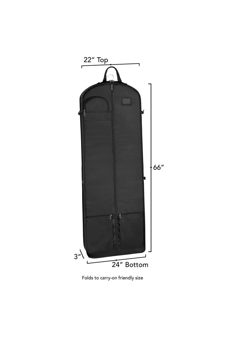 66" Premium Tri-Fold Carry On Destination Wedding Gown Travel Bag with multiple pockets and shoulder strap, Alternate, color, Black
