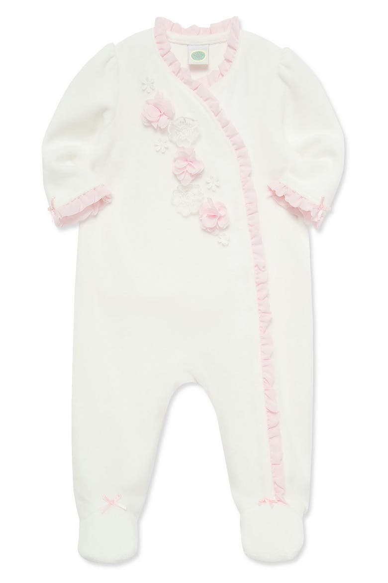 Velour Flowers Footie, Alternate, color, IVORY
