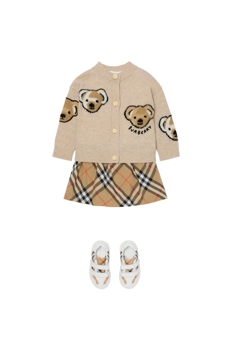 Burberry Thomas Bear Wool Cardigan, Alternate, color, Barley