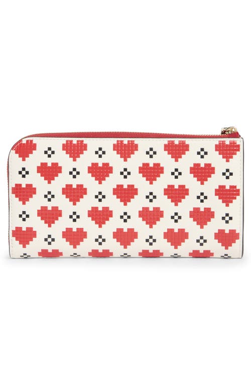 Kate Spade Devin Pixel Hearts Embossed Saffiano Leather Zip-around Continental Wallet In Red