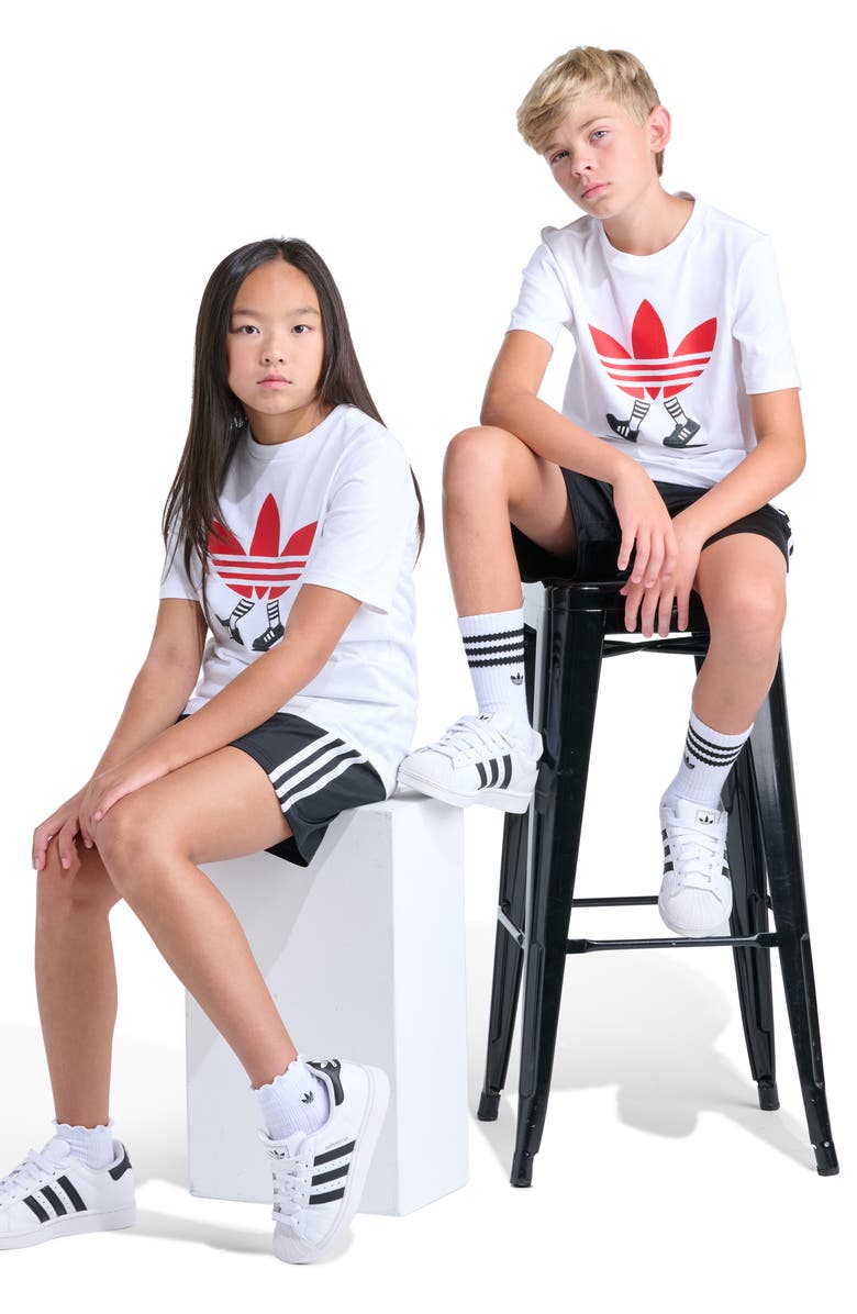 adidas Originals Kids' Walking Trefoil Graphic T-Shirt, Alternate, color, White