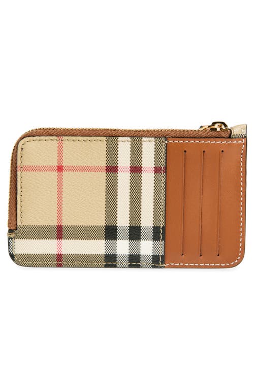 Shop Burberry Somerset Half Zip Coated Canvas & Leather Wallet In Vntg Chk/briar Brown