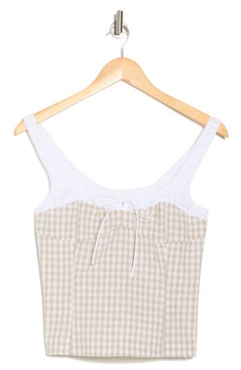 Elodie Gingham Fitted Crop Top In Light Taupe