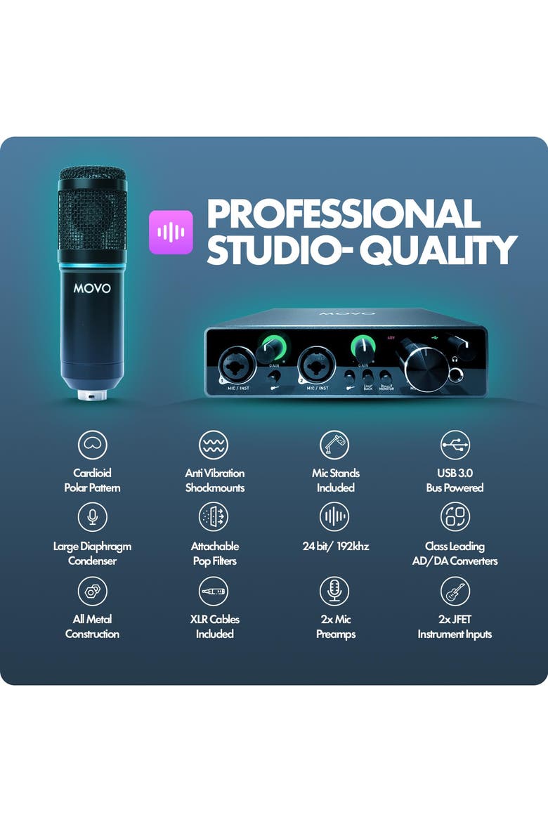 PodKit2A Podcast Bundle for 2 - Includes Microphones, Boom Arms, Pop Filters, and Audio Interface, Alternate, color, Black