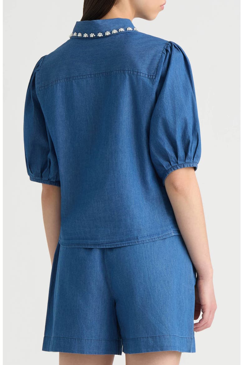 Embellished Puff Sleeve Top, Alternate, color, DENIM BLUE