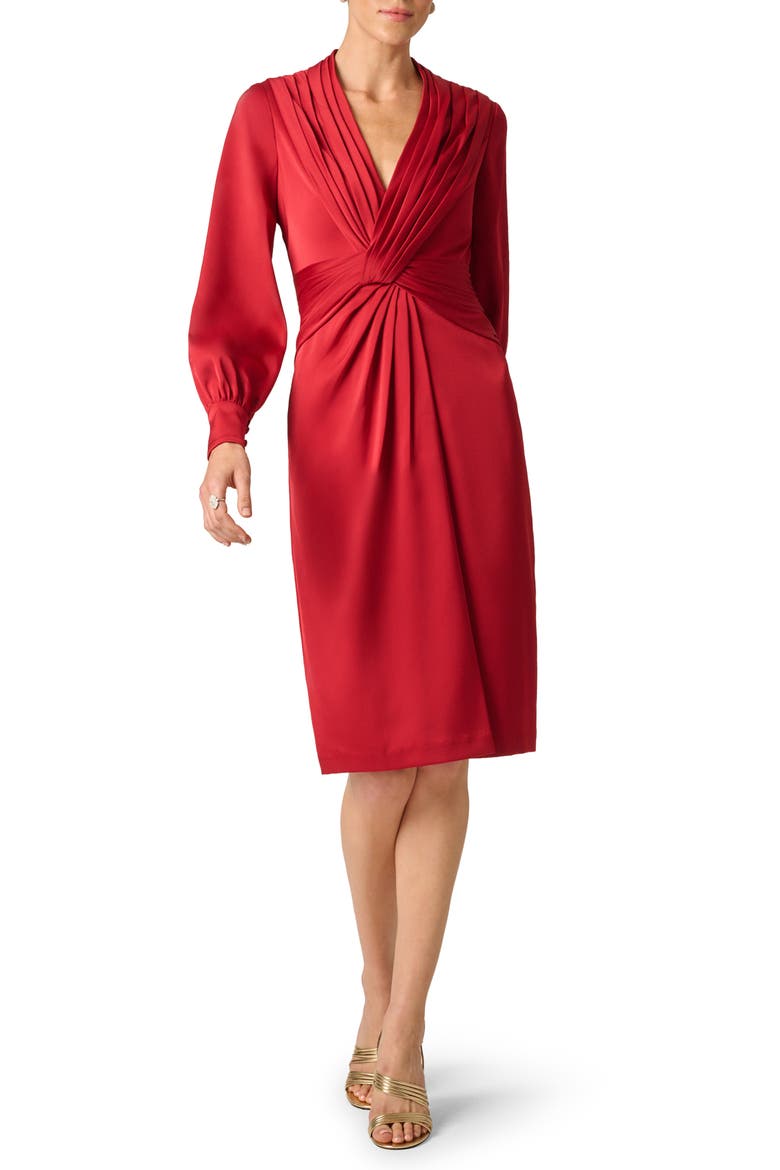 Crepe Back Satin Twist Front Midi Dress, Main, color, SCARLET SPICE