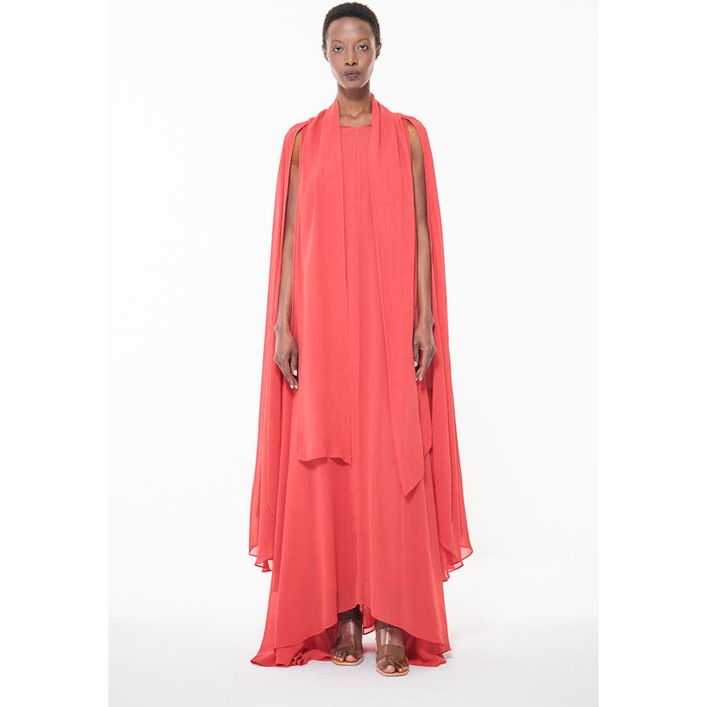 Leem Cape Detail Maxi Kaftan In Coral