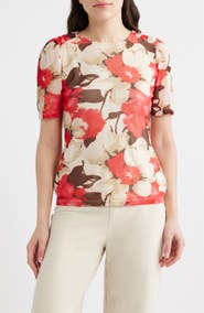 Anne Klein Floral Print Ruched Sleeve Top