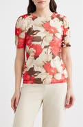 Anne Klein Floral Print Ruched Sleeve Top