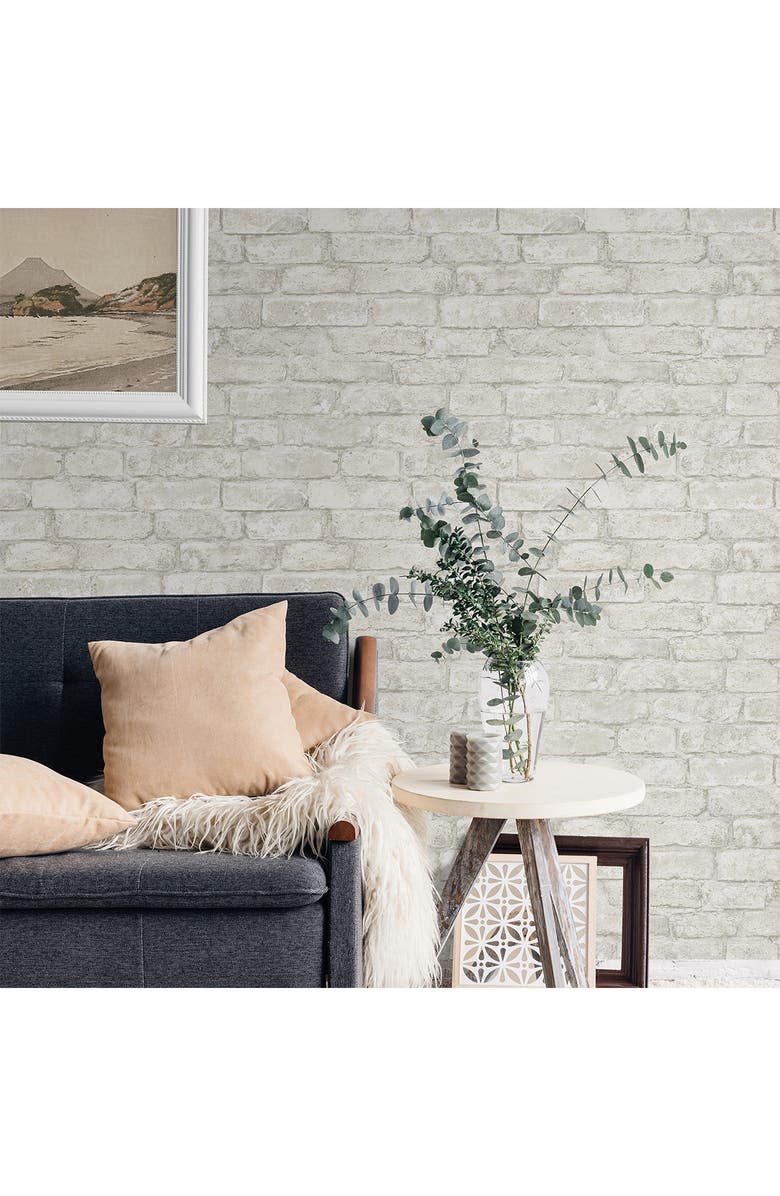 Wallpops White Denver Brick Peel & Stick Wallpaper, Main, color,