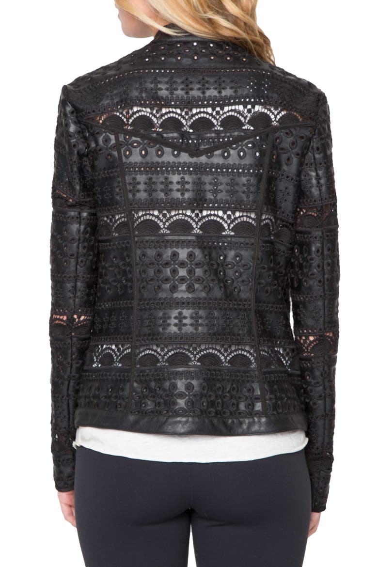 Eyelet Faux Leather Jacket, Alternate, color, BLACK