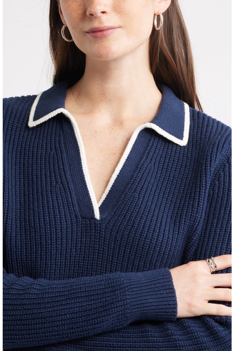 Johnny Collar Cotton & Wool Sweater, Alternate, color, NAVY STILL