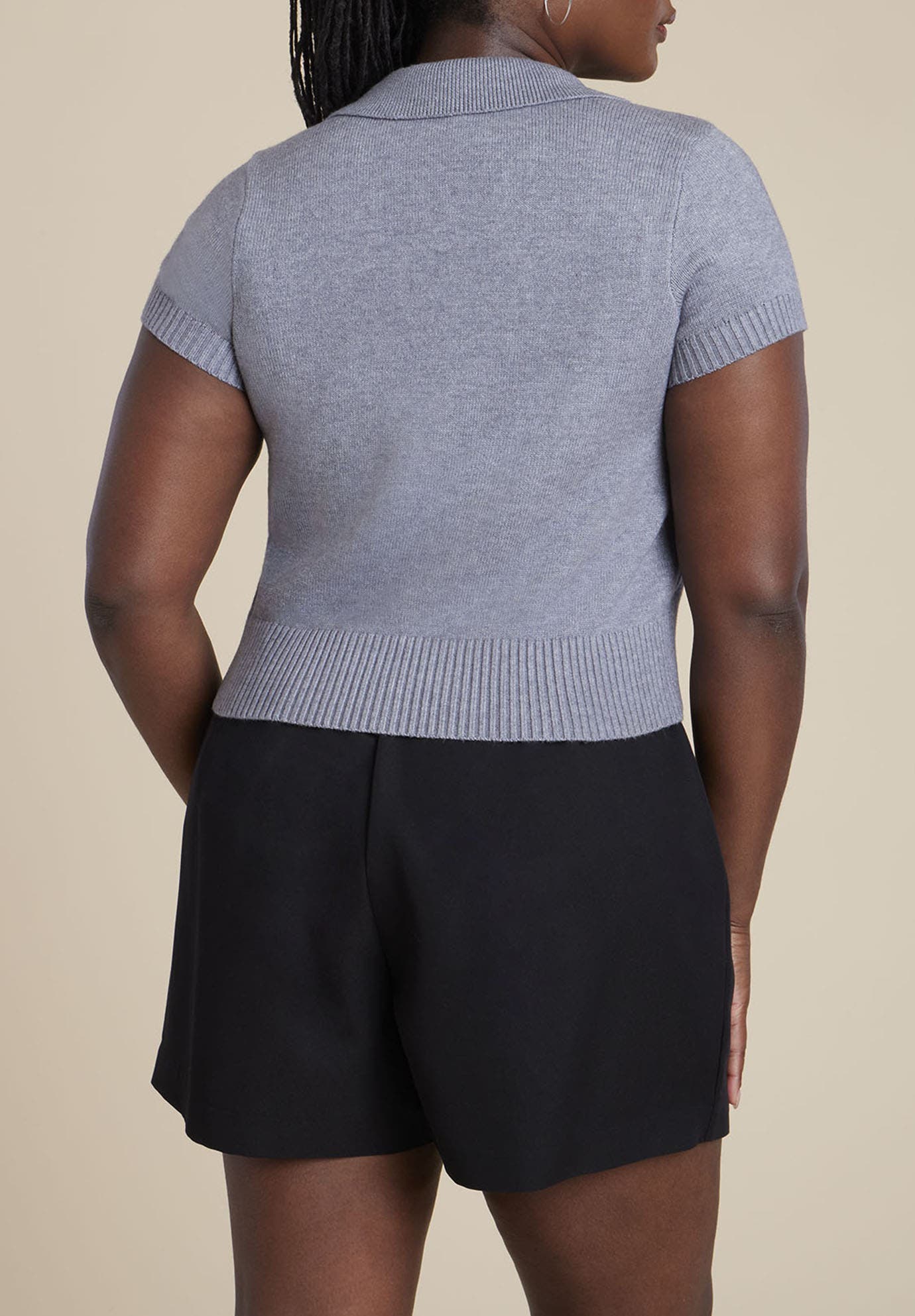 Cropped Zip Up Polo Sweater - image 2