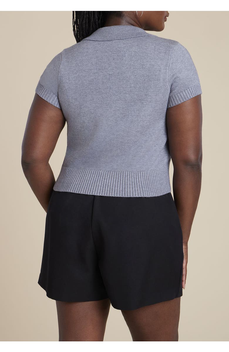 ELOQUII Cropped Zip Up Polo Sweater, Alternate, color, Heather Charcoal