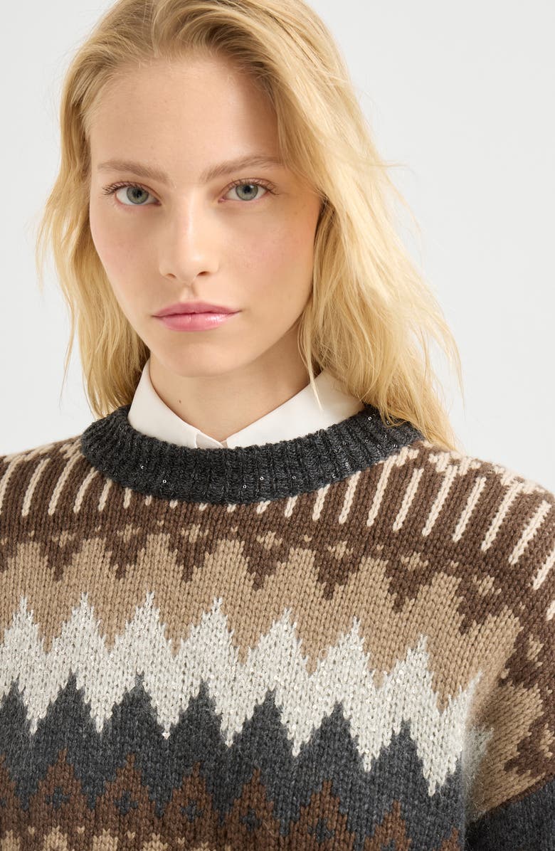 Brunello Cucinelli Dazzling mountain jacquard sweater, Alternate, color, Brown