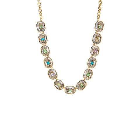 Fancy Colored Octagon Bezel Half Tennis Necklace