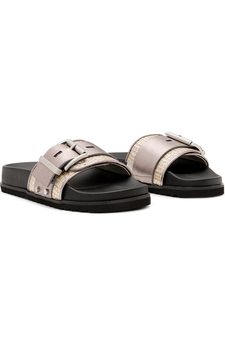 AllSaints Ellie Raffia Stud Slide Sandal, Main, color, Silver