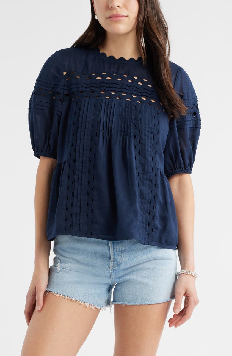 Caslon<sup>®</sup> Rickrack Trim Popover Top, Main, color, Navy Blazer