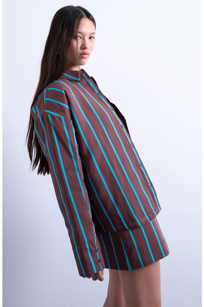 Oversize Stripe Quilted Button-Up Shirt, Alternate, color, BROWN MULTI