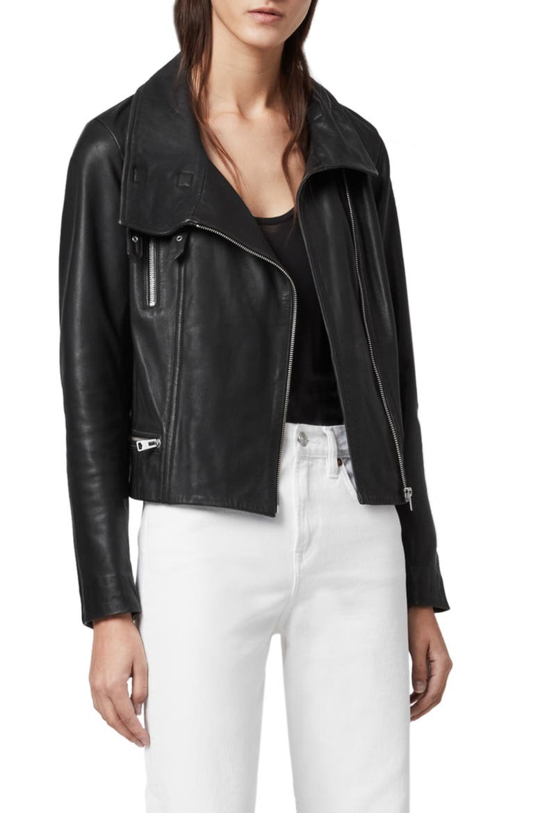 Bales Leather Biker Jacket, Alternate, color, BLACK