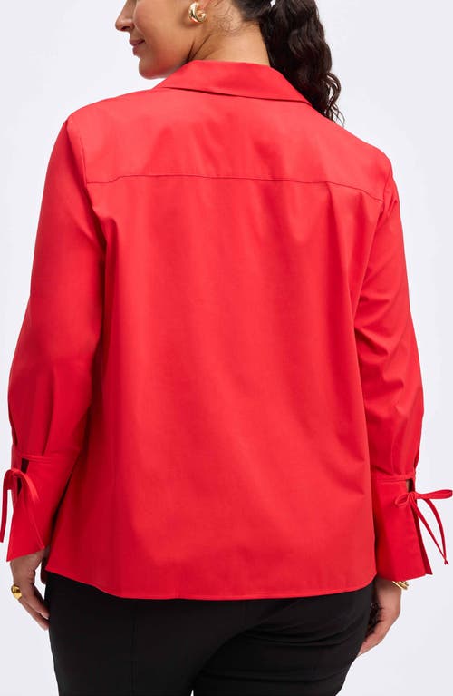 Foxcroft Carla Tie Cuff Cotton Blend Popover Top In Simply Red