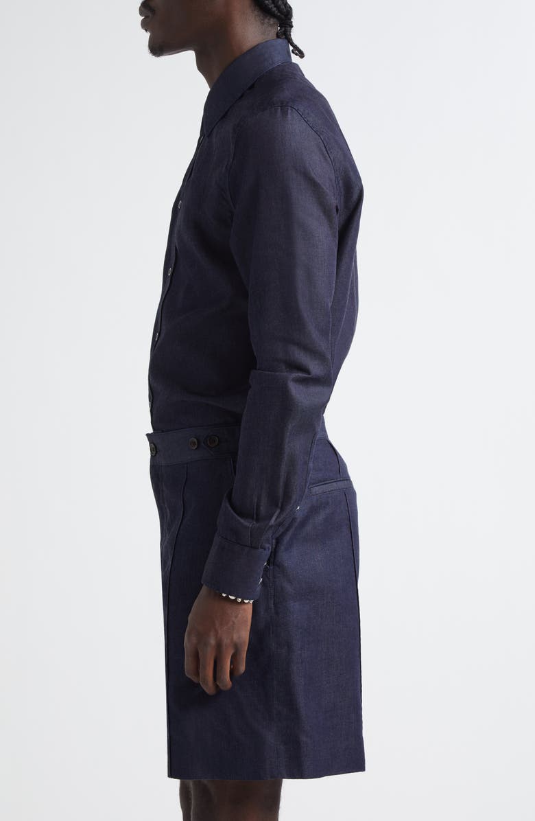 McQueen T-Bar Harness Denim Button-Up Shirt, Alternate, color, Indigo