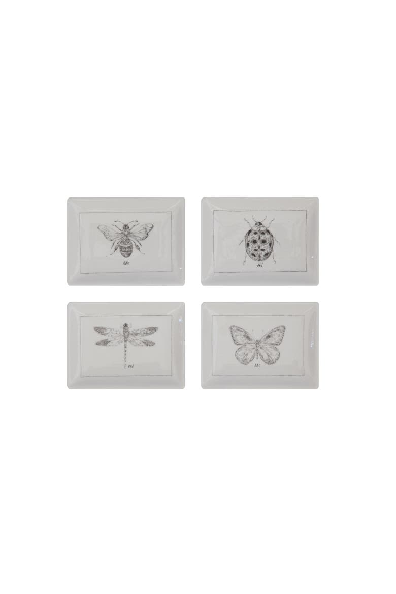 Rectangle Ceramic Dishes with Insect Images, Main, color, White