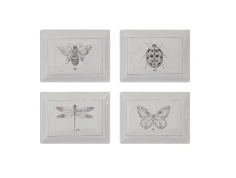 Rectangle Ceramic Dishes with Insect Images (Set of 4 Designs)