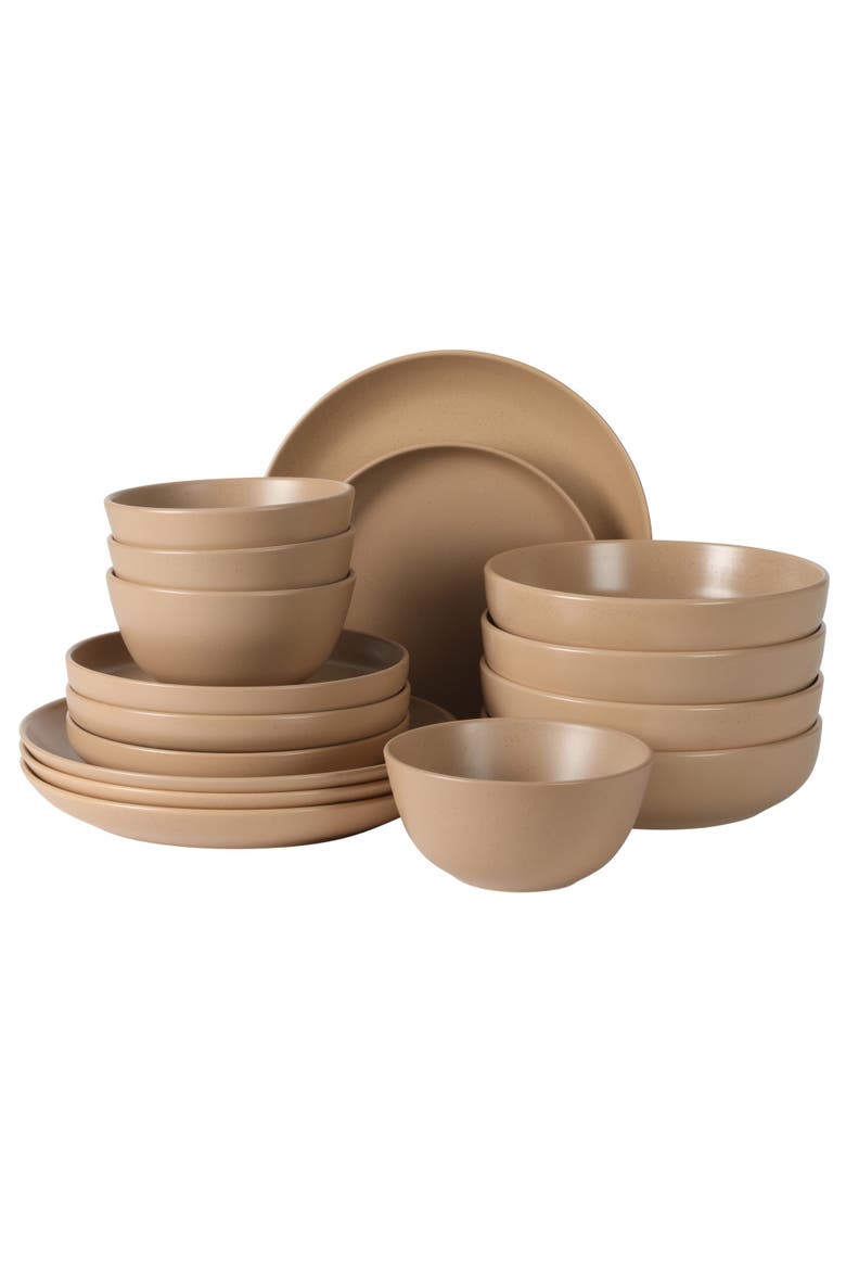 Leeds Court 16-Piece Speckle Reactive Glaze Stoneware Dinnerware Set, Main, color, Orange