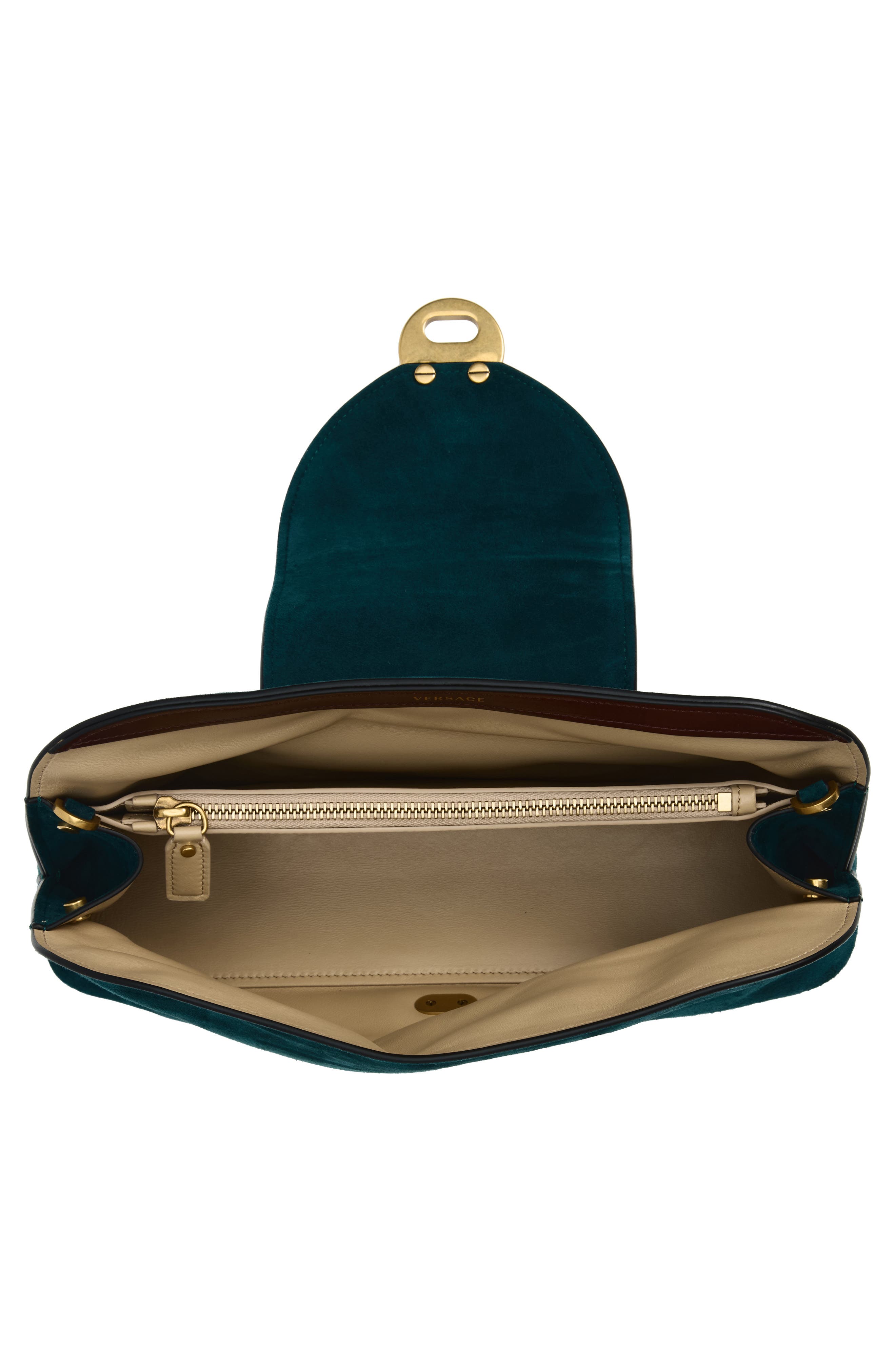 Medusa Suede Clutch, Alternate, color, OIL-GOLD 82