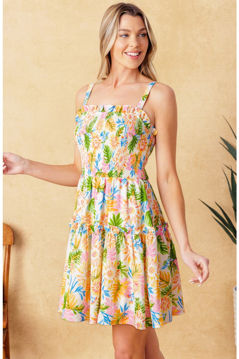 Floral Smocked Fit & Flare Minidress, Alternate, color, IVORY ORANGE