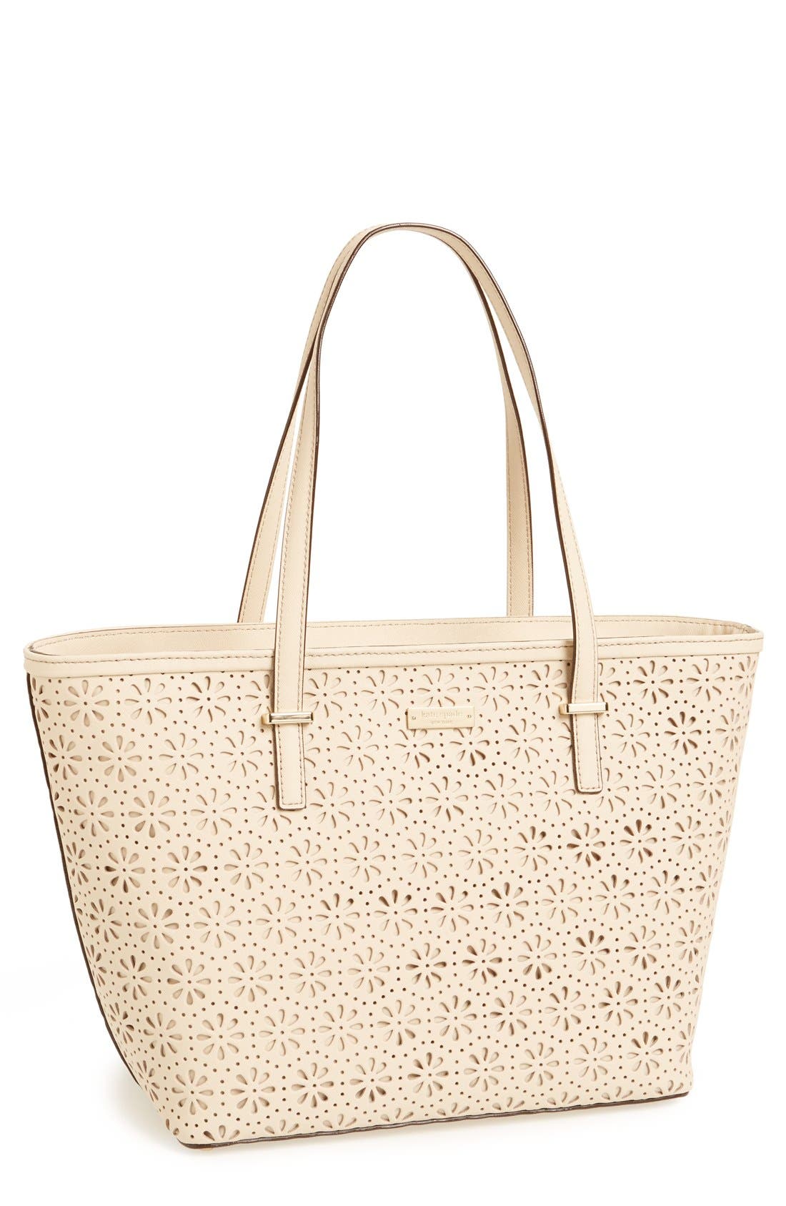 'small cedar street - harmony' perforated leather tote, Main, color, CREMA DE VIE